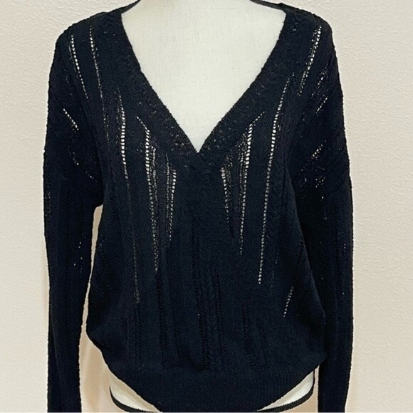 ASTR The Label Sweater Wrap FrontvBlack Knit Surplice Pointelle Top Size XL - Picture 5 of 14